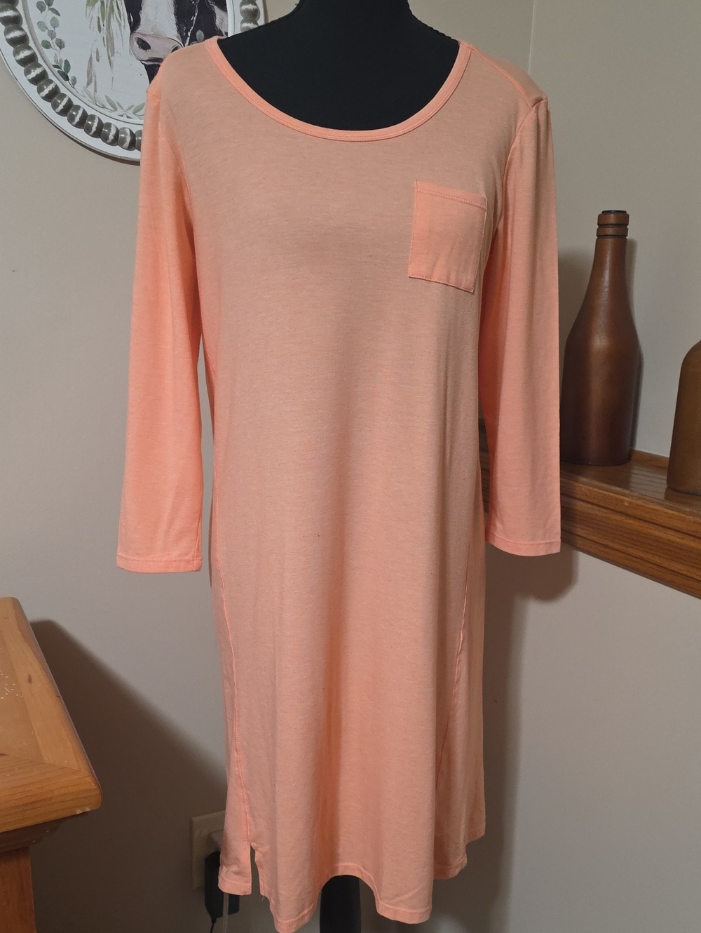 Cuddl Duds Peach Long Sleeve Lounge Nightshirt